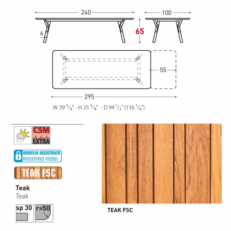 Varaschin Link-Tisch Gartentisch mit Teakholz Beinen, H65 cm Viadurini