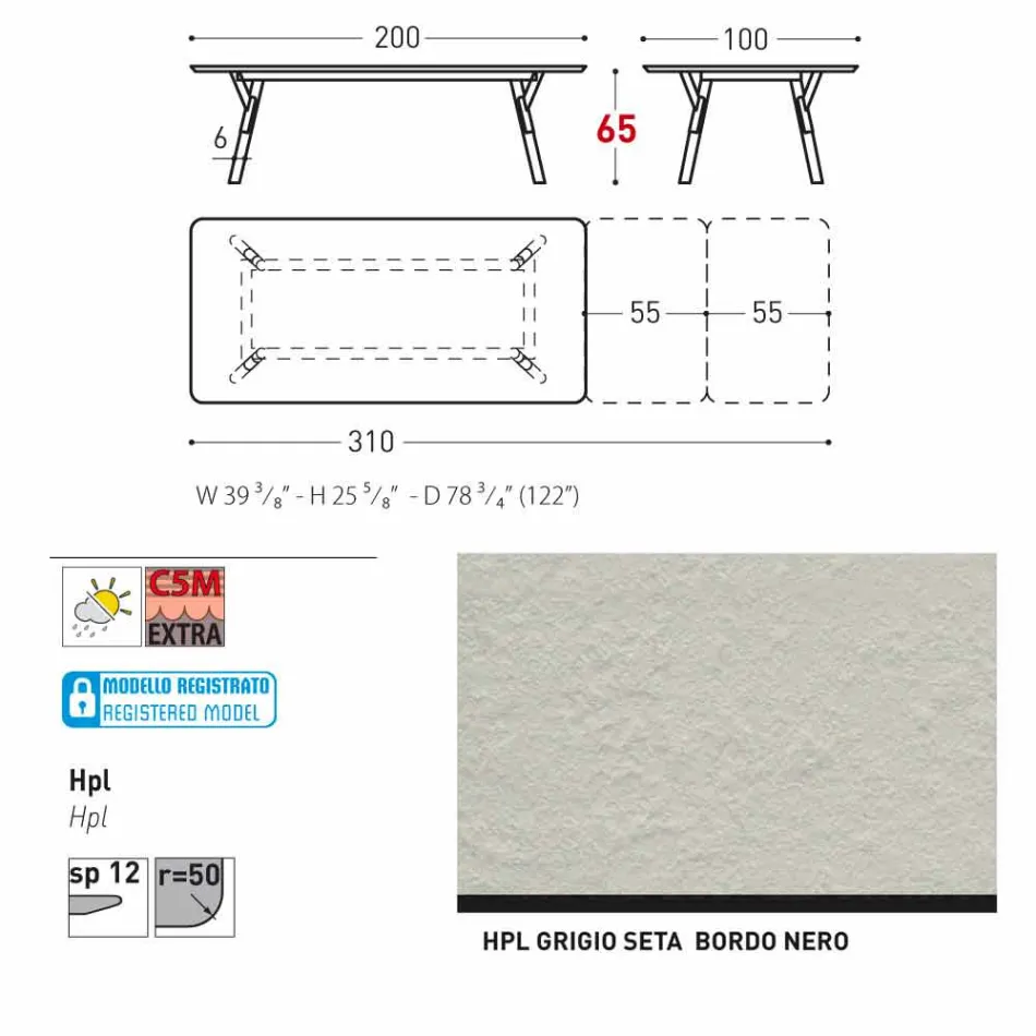 Varaschin Link-Tabelle H 65 cm Gärten erweiterbar auf bis zu 350 cm Viadurini