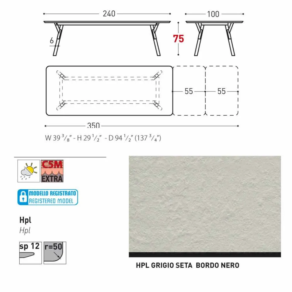 Varaschin Link-Garten Anschiebetisch mit Teakholz Beinen, H75 cm Viadurini