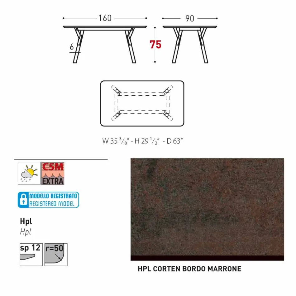 Varaschin Link-Fest Esstisch Garten oder in der Halle H 75 cm Viadurini