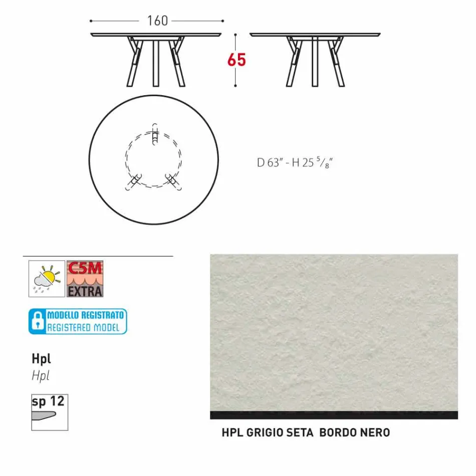 Varaschin Link Round Gartentisch mit Teak Beinen, H 65cm Viadurini