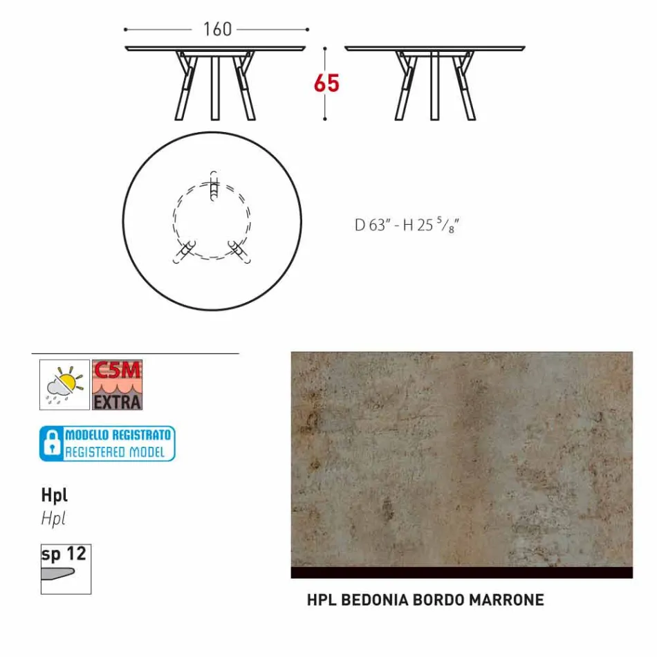 Varaschin Link Round Gartentisch mit Teak Beinen, H 65cm Viadurini