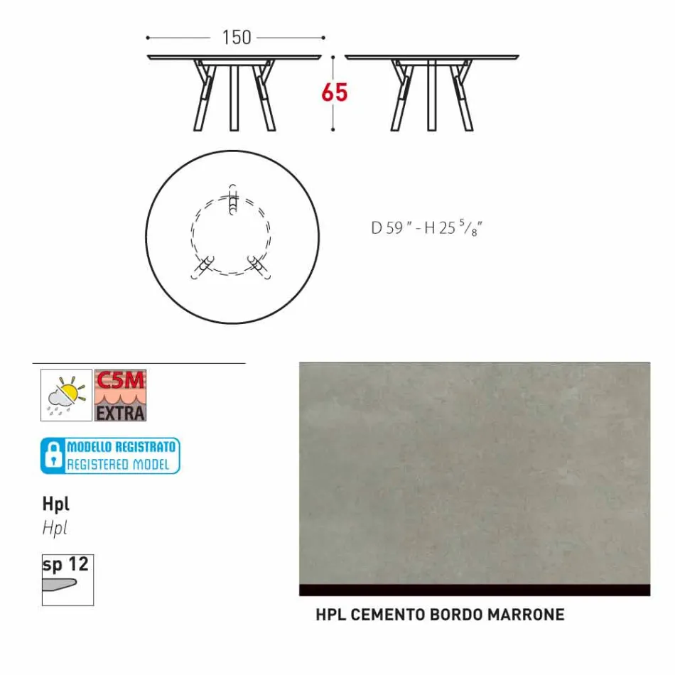 Varaschin Verbindungen Runder Tisch für Innen- / Außen-modernes Design, H 65 cm Viadurini