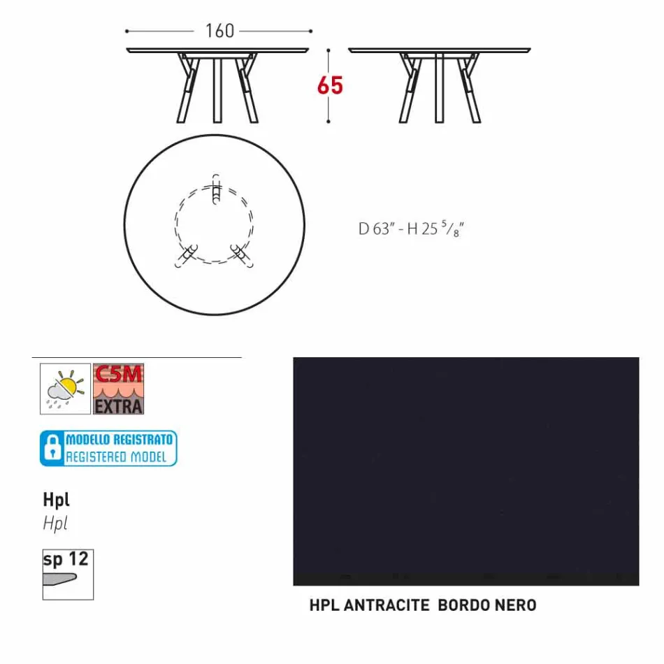 Varaschin Verbindungen Runder Tisch für Innen- / Außen-modernes Design, H 65 cm Viadurini