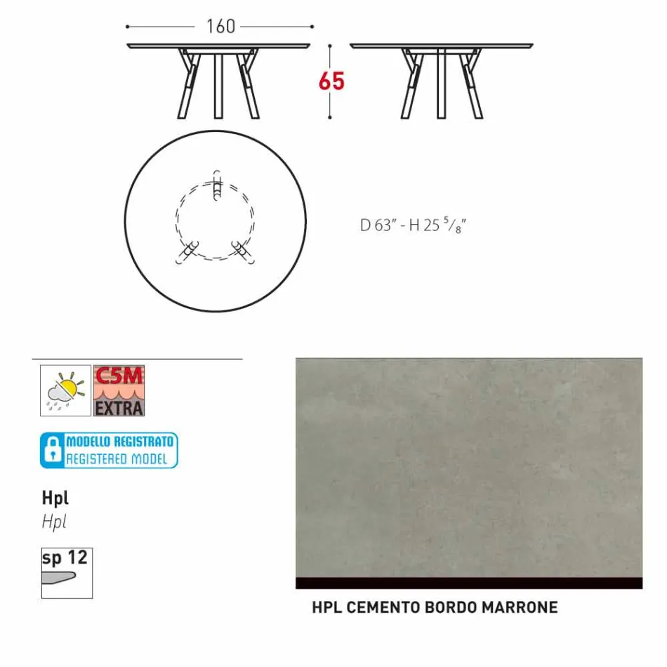 Varaschin Verbindungen Runder Tisch für Innen- / Außen-modernes Design, H 65 cm Viadurini