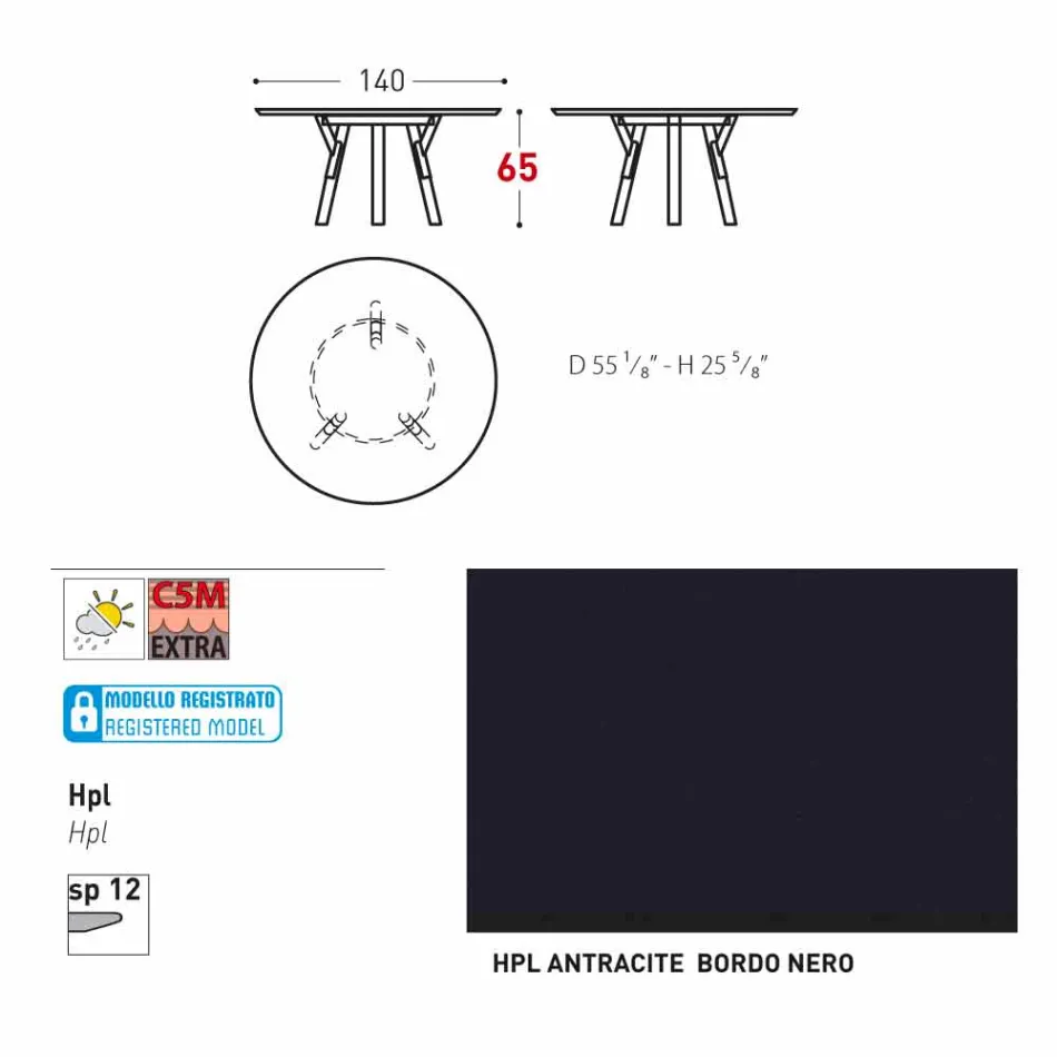 Varaschin Verbindungen Runder Tisch für Innen- / Außen-modernes Design, H 65 cm Viadurini