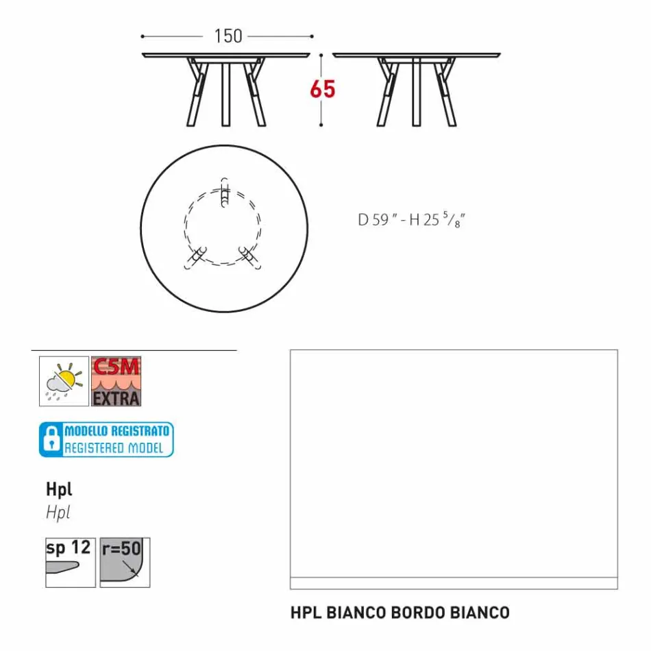 Varaschin Verbindungen Runder Tisch für Innen- / Außen-modernes Design, H 65 cm Viadurini
