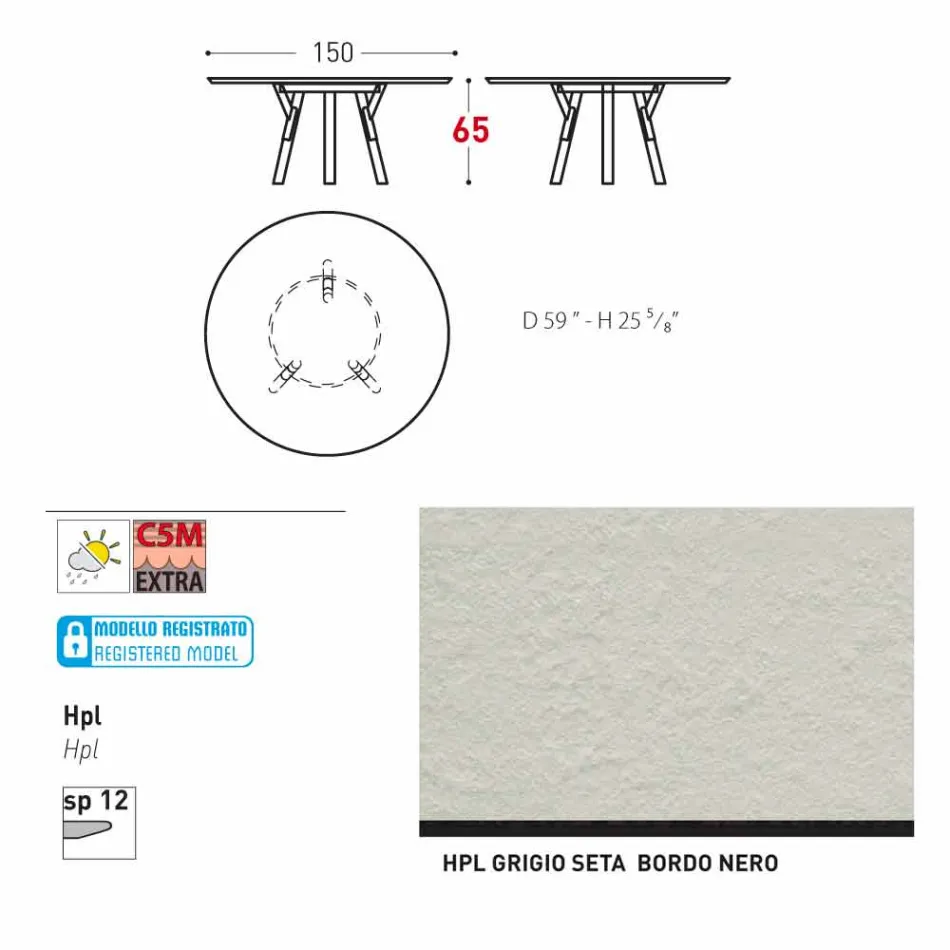 Varaschin Verbindungen Runder Tisch für Innen- / Außen-modernes Design, H 65 cm Viadurini