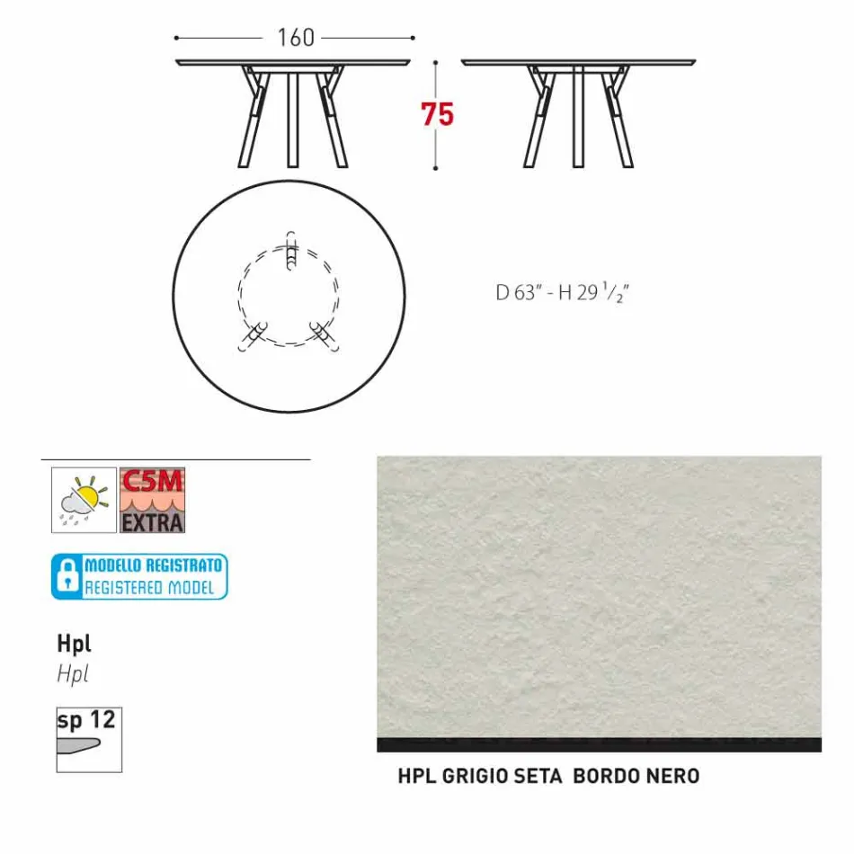 Varaschin verbindet Rundgartentisch mit Teak Beinen, H 75cm Viadurini