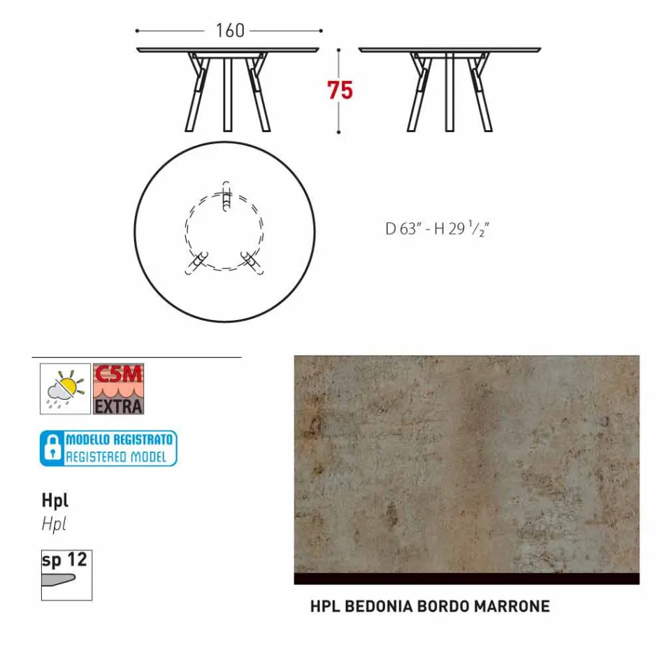 Varaschin verbindet Rundgartentisch mit Teak Beinen, H 75cm Viadurini