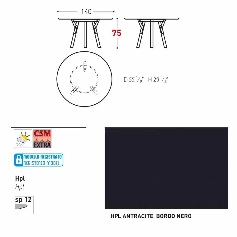 Varaschin verbindet Rundgartentisch mit Teak Beinen, H 75cm Viadurini