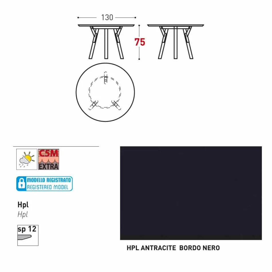 Varaschin Verbindungen Runder Tisch modernes Design Garten, H 75 cm Viadurini