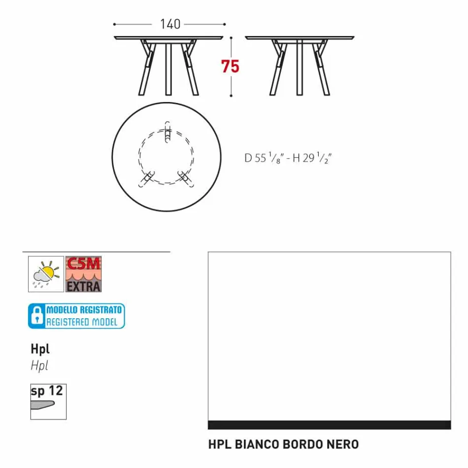 Varaschin Verbindungen Runder Tisch modernes Design Garten, H 75 cm Viadurini