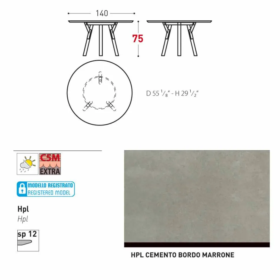 Varaschin Verbindungen Runder Tisch modernes Design Garten, H 75 cm Viadurini