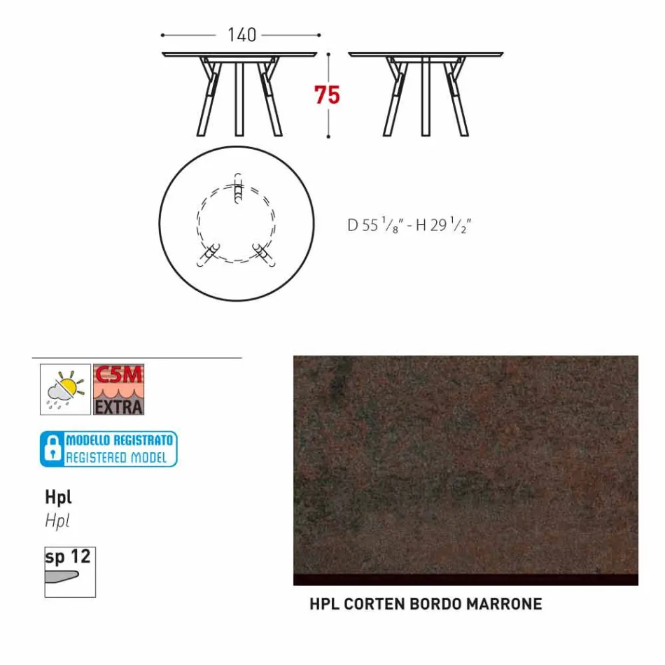 Varaschin Verbindungen Runder Tisch modernes Design Garten, H 75 cm Viadurini
