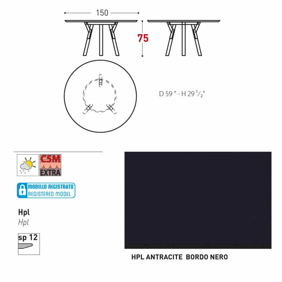 Varaschin Verbindungen Runder Tisch modernes Design Garten, H 75 cm Viadurini