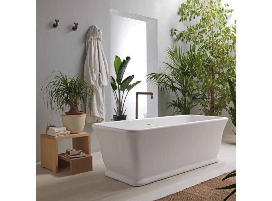 Weiße freistehende Badewanne aus massiver Oberfläche, hergestellt in Italien – Cleopatra Viadurini