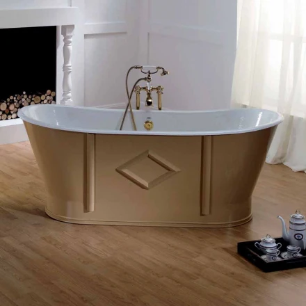 Freistehender Badewanne aus Gusseisen bemalt und dekoriert Allen Viadurini