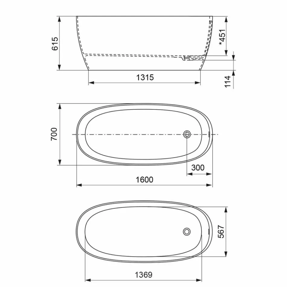 Freistehende Badewanne, Design Solid Surface Glossy / Matte - Veil Viadurini