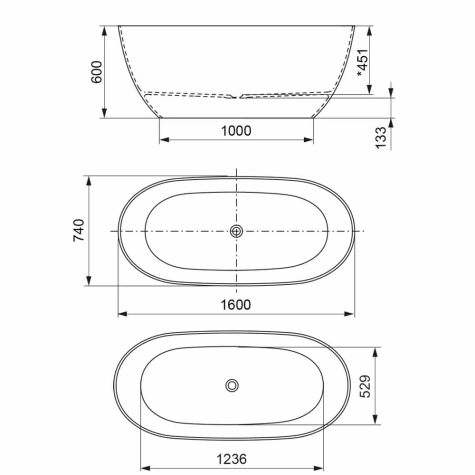Freistehende Wanne, Made in Italy, in Solid Surface - Flow Viadurini