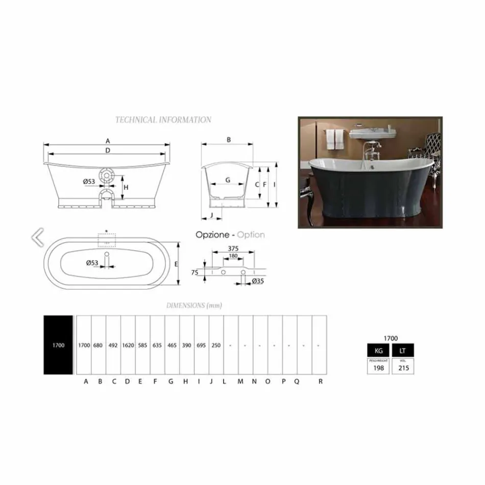 Freistehende Badewanne aus Gusseisen mit Original-Design Cox Viadurini