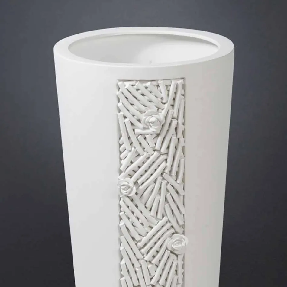 Hohe Indoor-Vase aus weißer Keramik mit Dekoration Made in Italy - Calisto Viadurini