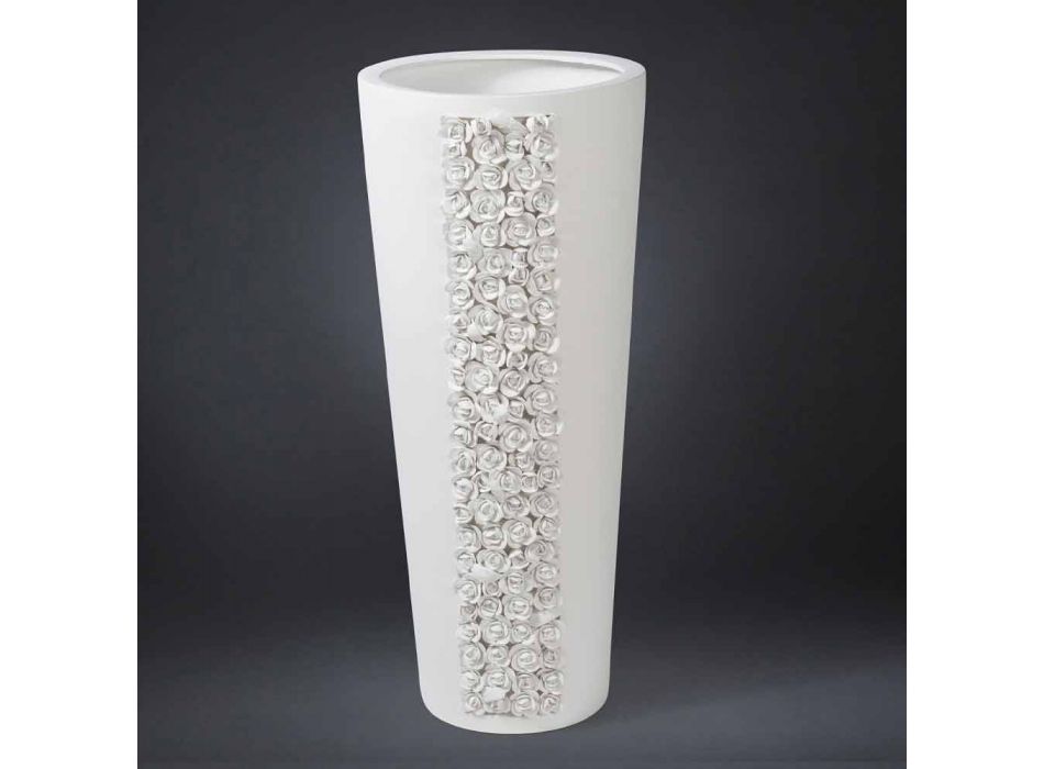 Hohe weiße Keramikvase mit handgefertigter Dekoration in Italien - Calisto