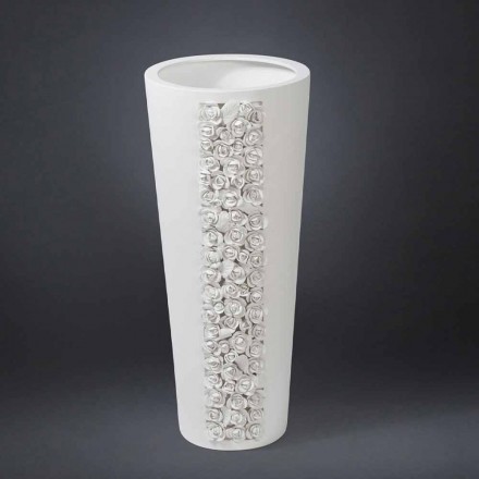 Hohe weiße Keramikvase mit handgefertigter Dekoration in Italien - Calisto Viadurini