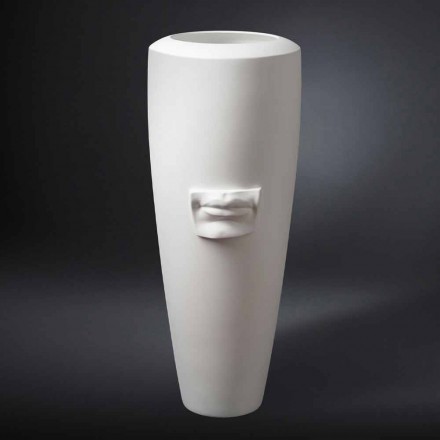 Hohe Vase aus weißer Keramik handgefertigt mit Dekoration Made in Italy - Capuano Viadurini