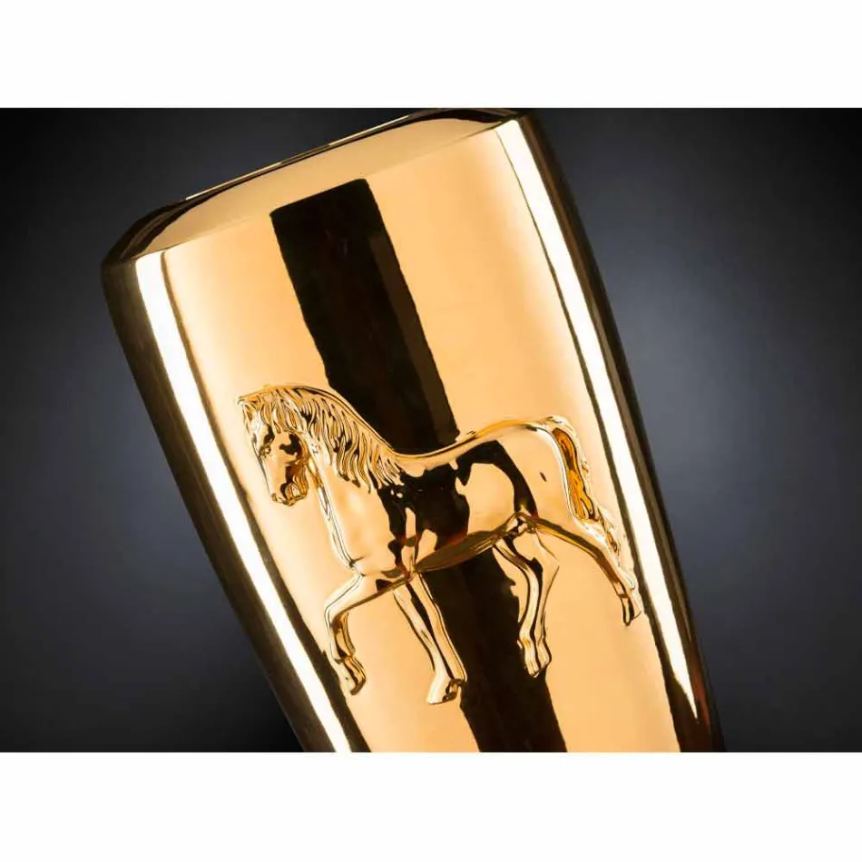 Hohe Indoor-Vase aus Keramik mit Gold-Finish, handgefertigt in Italien - Jacky Viadurini