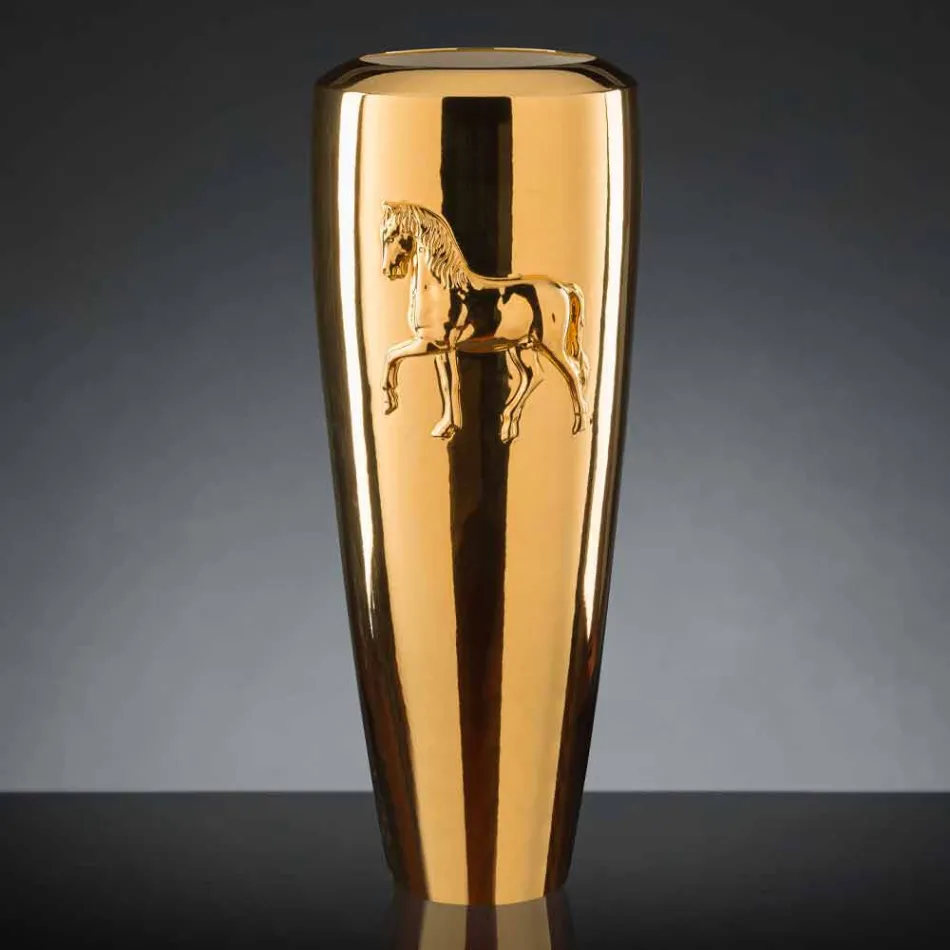 Hohe Indoor-Vase aus Keramik mit Gold-Finish, handgefertigt in Italien - Jacky Viadurini