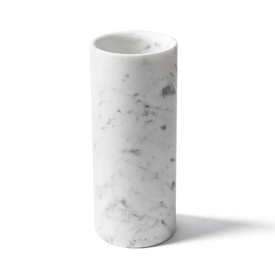 Zylindrische Vase aus satiniertem weißem Carrara-Marmor, italienisches Design - Murillo Viadurini