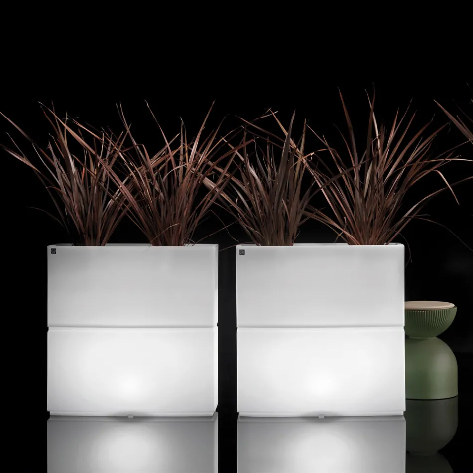 Leuchtende Outdoor-Vase in zwei Farben aus Polyethylen, hergestellt in Italien - Lambo Viadurini