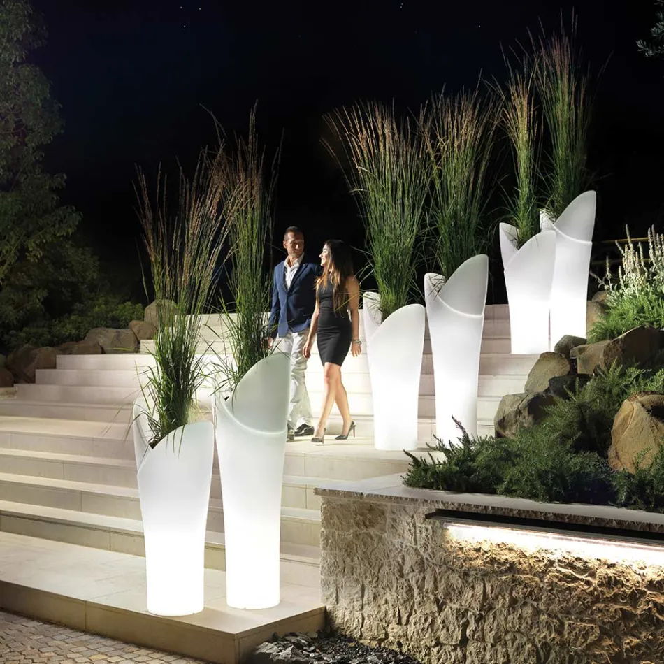 Leuchtende Außenvase aus weißem Polyethylen Made in Italy - Galileo Viadurini