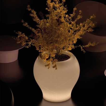 Leuchtende Gartenvase aus Alabaster-Polyethylen, hergestellt in Italien – Lotus Viadurini