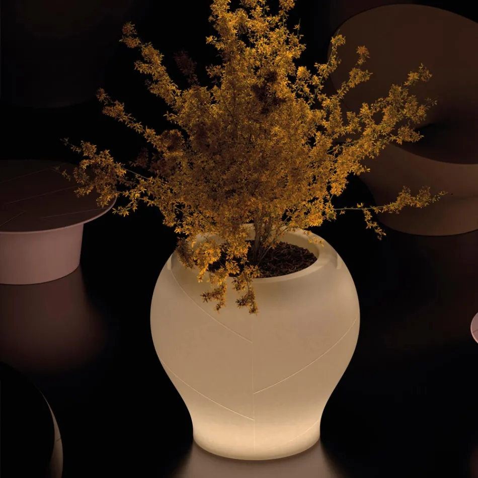 Leuchtende Gartenvase aus Alabaster-Polyethylen, hergestellt in Italien – Lotus Viadurini