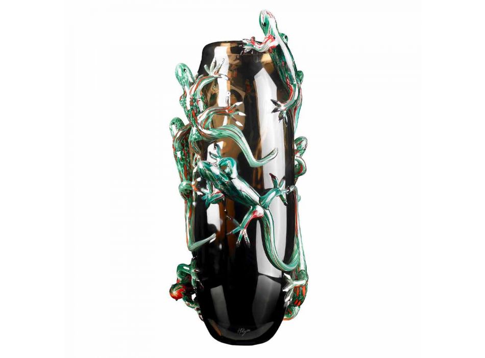Handgefertigte Indoor-Vase aus farbigem Glas mit Geckos Made in Italy - Geco Viadurini