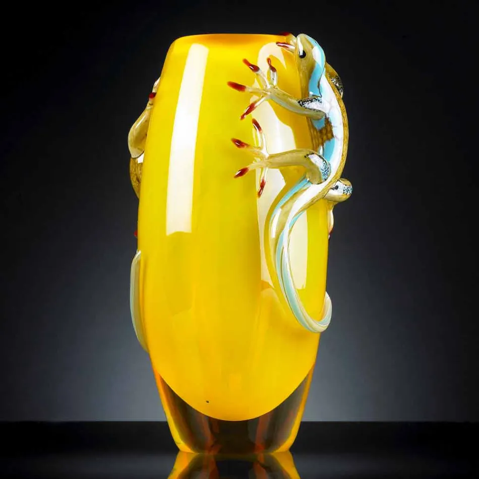 Buntglasvase für den Innenbereich mit Geckos Handmade in Italy - Geco Viadurini