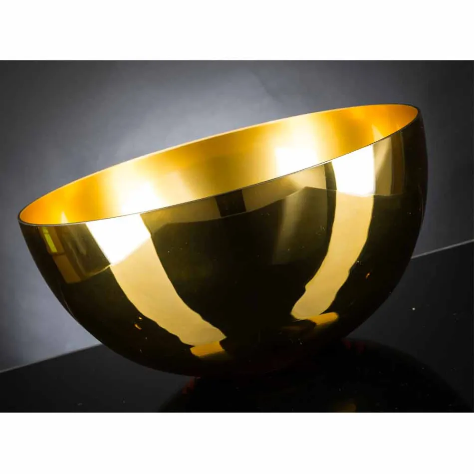 Runde Indoor-Vase aus mundgeblasenem Glas 24k Gold Finish Made in Italy - Golden Viadurini