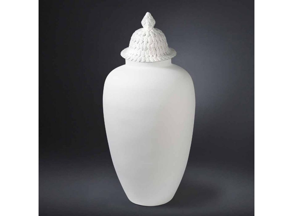 Design Vase aus weißer Keramik mit handgefertigter Dekoration aus Italien - Verio