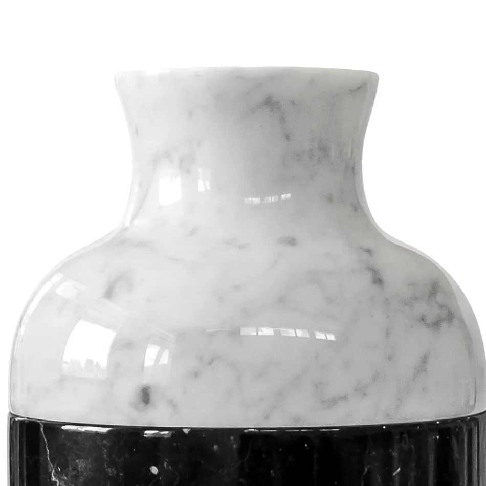 Vase aus weißem Carrara-Marmor und schwarzem Marquinia-Luxus-Design - Calar Viadurini