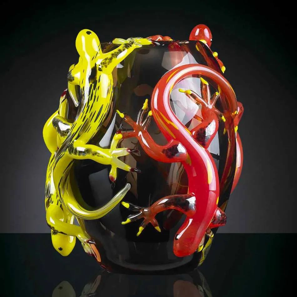 Farbige Glasvase mit Geckos Handgefertigt in Italien - Geco Viadurini