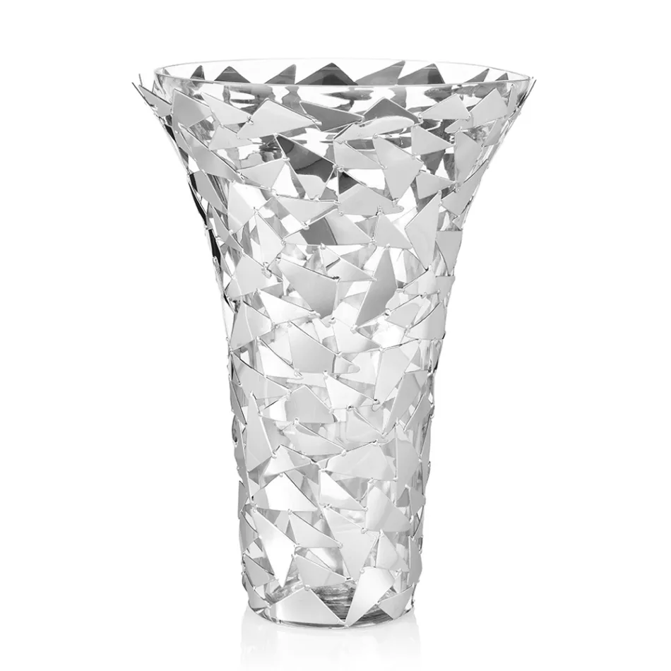 Vase aus Glas und silbernem Metall mit luxuriöser geometrischer Dekoration - Chirico Viadurini