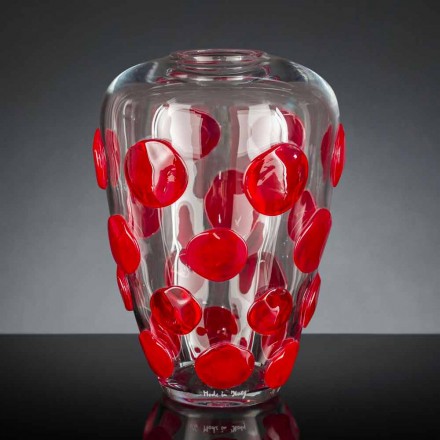 Vase aus mundgeblasenem Muranoglas, transparent und rot, Made in Italy - Cenzo Viadurini