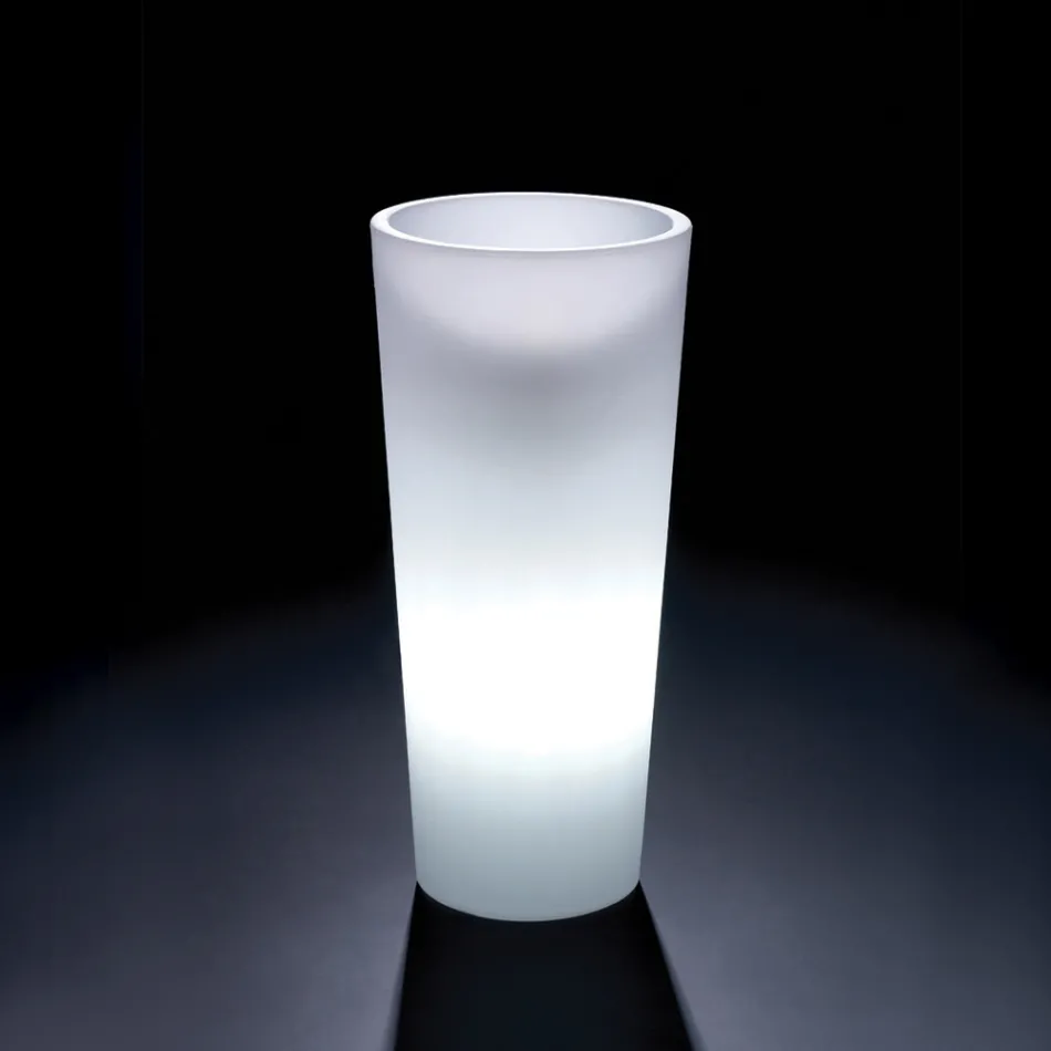 Hohe, beleuchtete Vase für den Innenbereich aus perlmuttfarbenem Polyethylen, hergestellt in Italien - Divid Viadurini