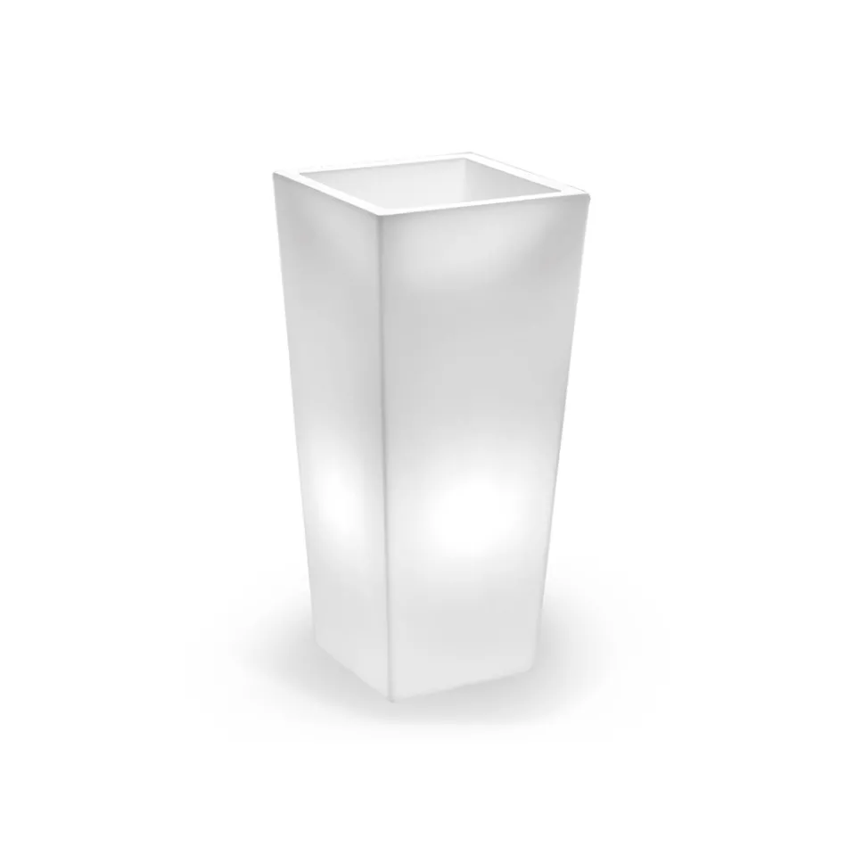 Hohe, beleuchtete Vase für den Innenbereich aus perlmuttfarbenem Polyethylen, hergestellt in Italien - Divid Viadurini