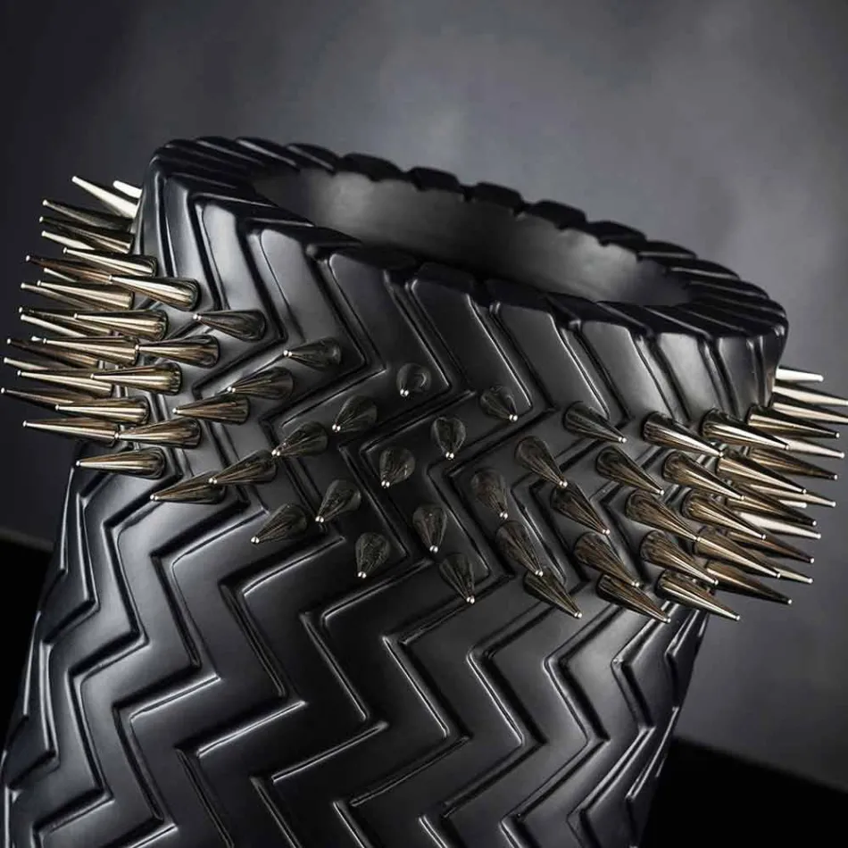 Handgefertigte Ziervase aus mattschwarzer Keramik - Jungle Viadurini