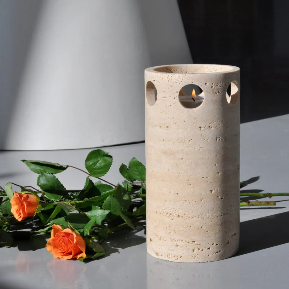 Zylindrische Vase/Kerzenhalter aus Satinmarmor Made in Italy - Shoyo Viadurini