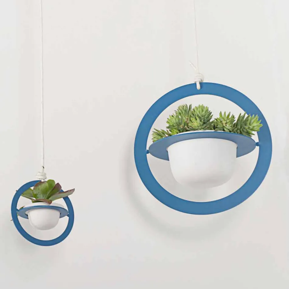 Hängende Blumenvase aus Stahl und Keramik Made in Italy - Leotta Viadurini