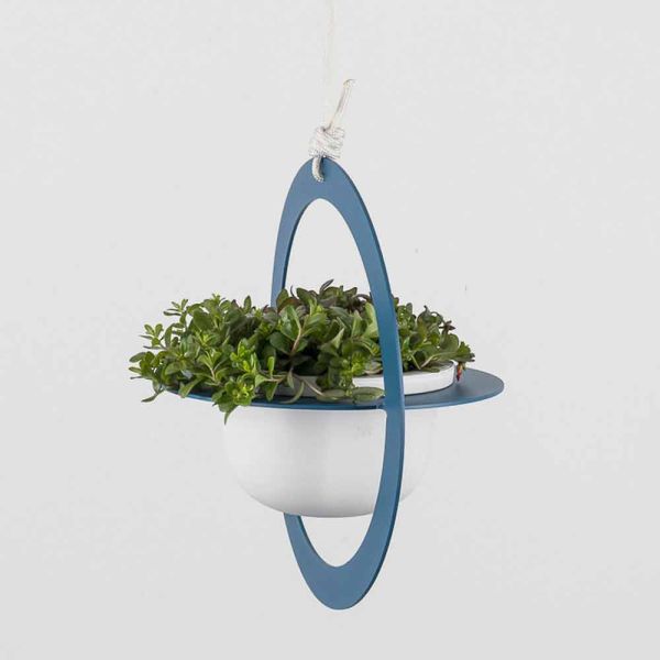 Hängende blumenvase aus stahl und keramik made in italy - leotta